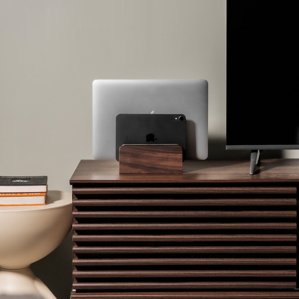 Vertical Laptop Stand | Adjustable | Walnut
