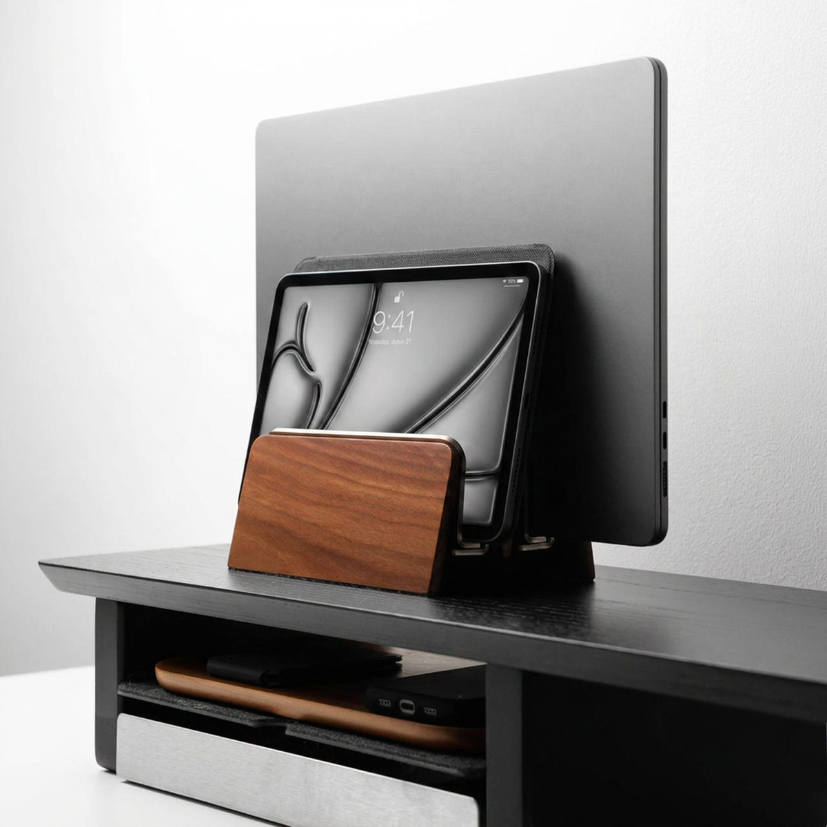 Vertical Laptop Stand | Adjustable | Walnut