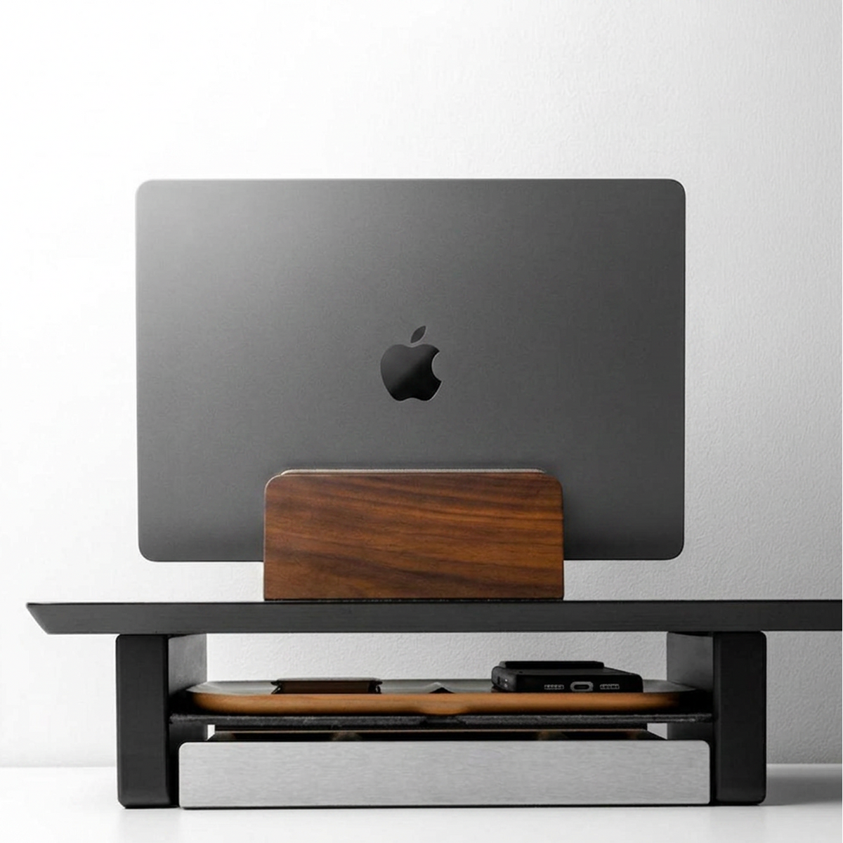 Vertical Laptop Stand | Adjustable | Walnut