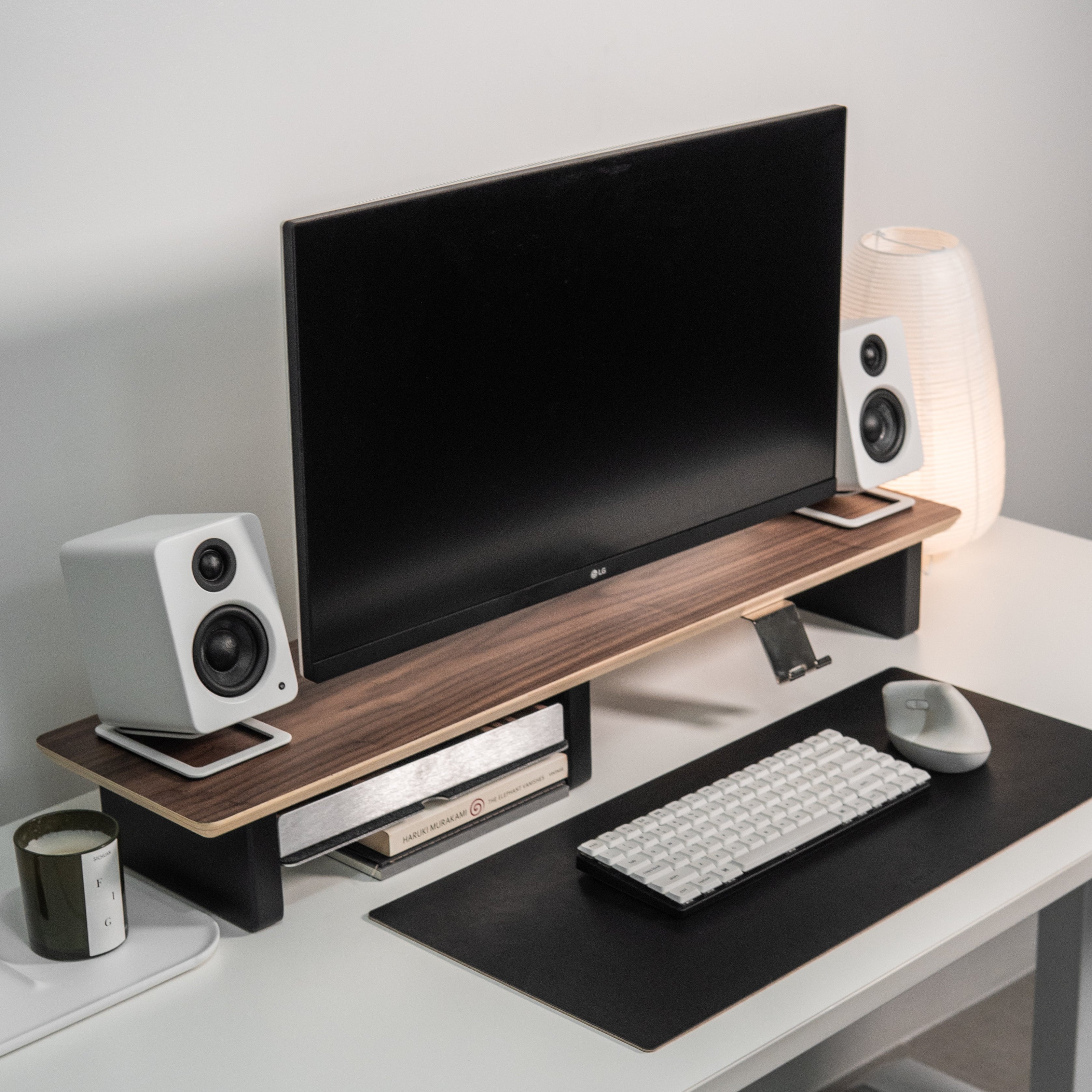 Desk Shelf Setup Cockpit Dual Monitor Stand | Walnut Wood