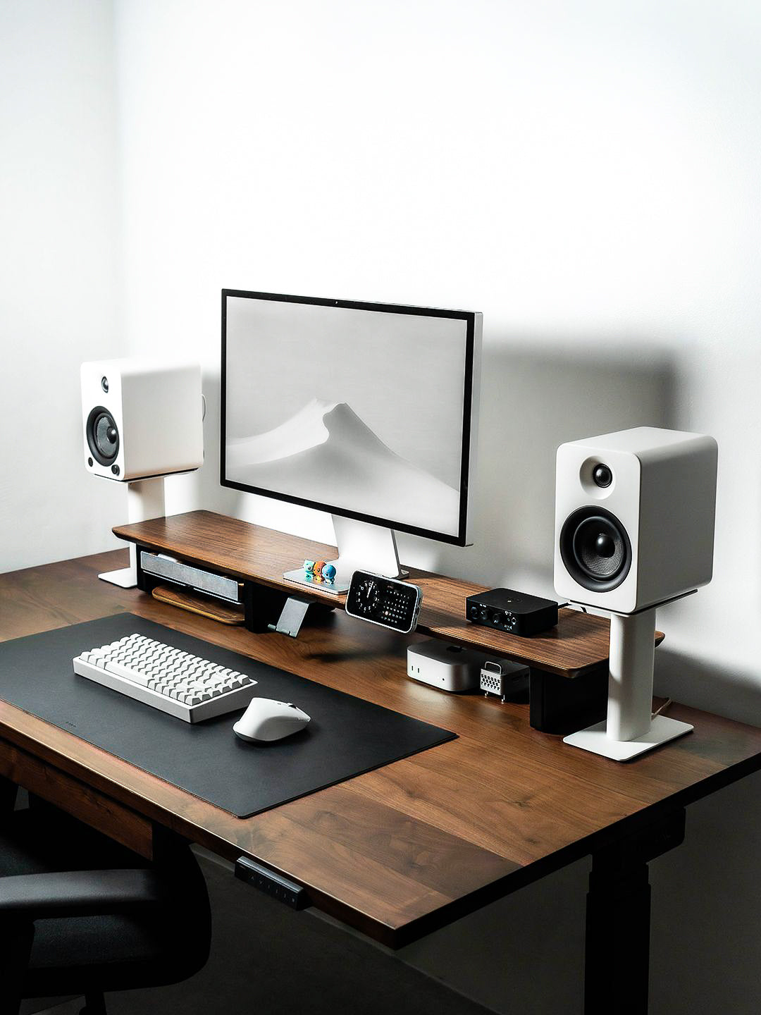 Desk Shelf Setup Cockpit Dual Monitor Stand | Walnut Wood